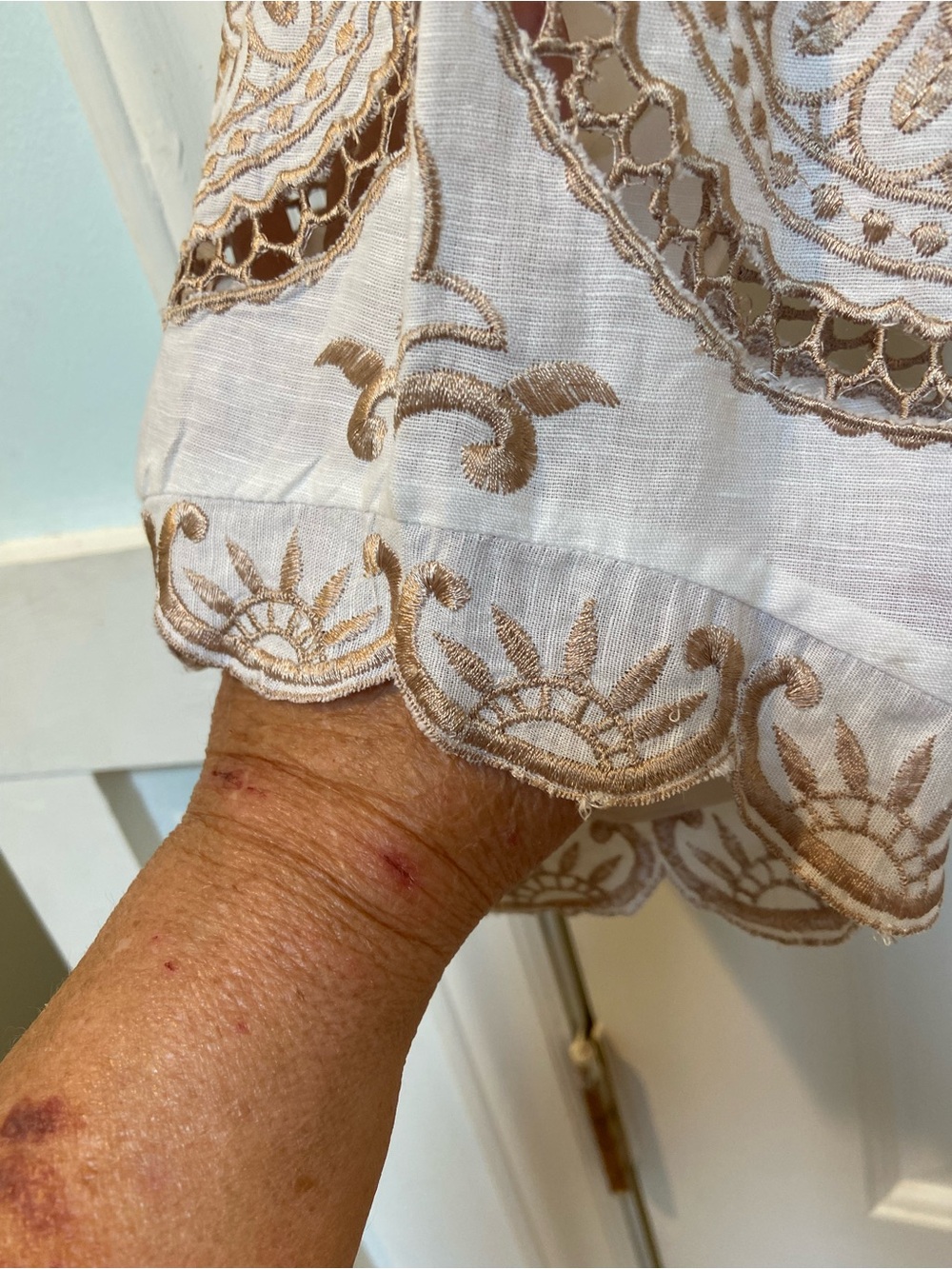 Chico's Ivory Tunic with Tan Embroidered Accents - Picture 4 of 7